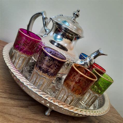 Moroccan Tea Set Of Vintage Moroccan Tea Glasses Authentic Etsy