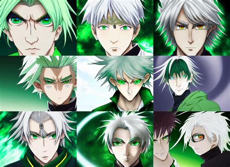 White Haired Young Guy With Green Eyes Anime Stable Diffusion