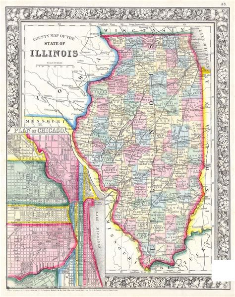 Large Detailed Old Administrative Map Of Illinois State With Cities