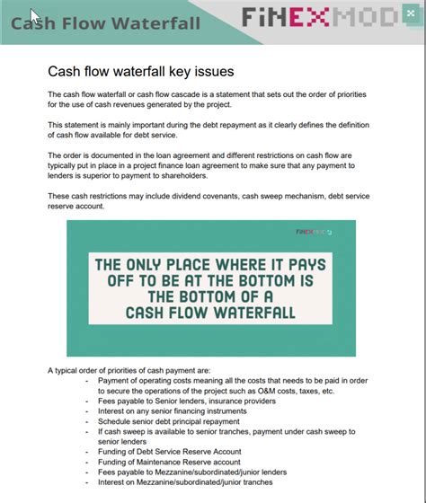 Typical Cash Flow Waterfall Excel Template And Pdf Manual Eloquens