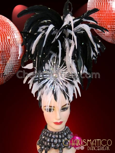 Diva Showgirls Iridescent Crystal Accented Black And White Feather