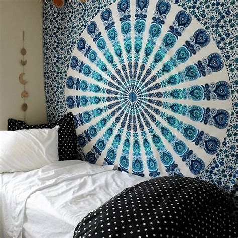 White And Blue Floral Indian Mandala Dorm And Bedroom Hippie Tapestry Wall