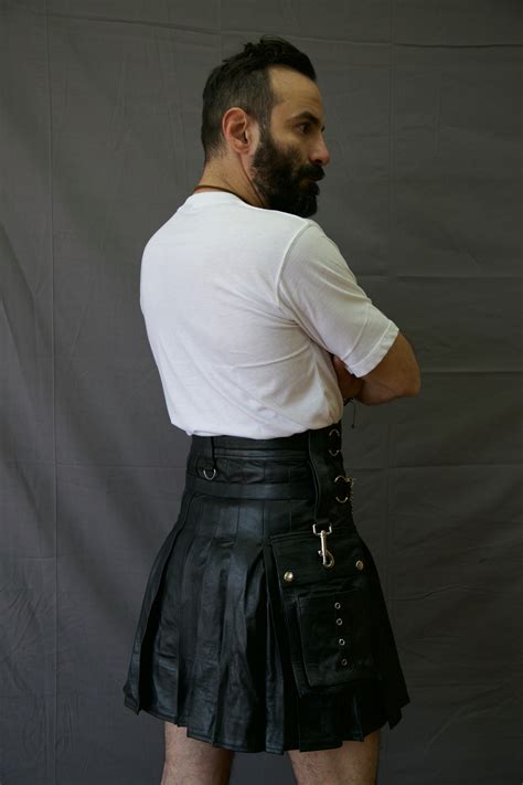 100 Genuine Black Leather Kilt Br