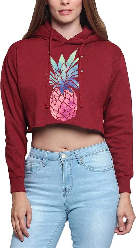 Womens Colorful Pineapple Crop Top Sweatshirt Hoodie At Amazon Womens