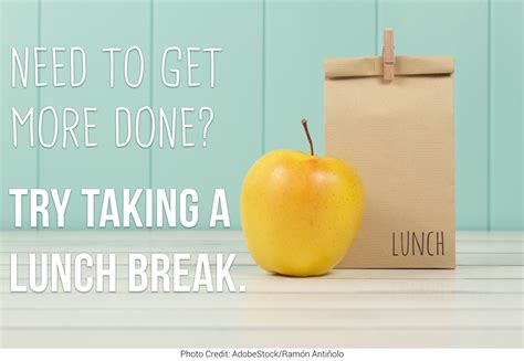 According to a 2018 survey by the professional staffing company officeteam, 56% of office workers' lunch breaks last 30 minutes or less, but don't assume that all they're doing during that time is eating. Need to get more done? Try taking a lunch break. - Duke ...