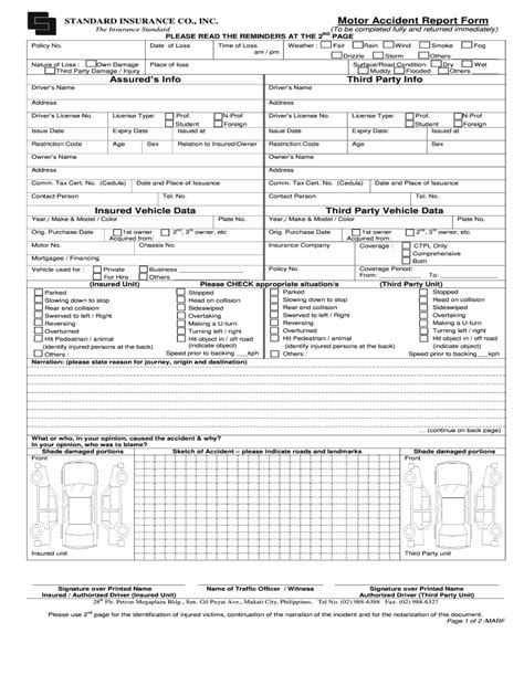 Standard Insurance Motor Accident Report Form Fill And Sign Printable