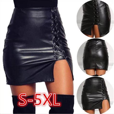 Women Sexy Black Pu Leather Pencil High Waist Mini Dress Short Skirt Package Hip Leather Skirt