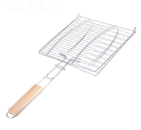 Stainless Steel Wooden Handle Barbecue Tool Fish Grilling Basket Burger