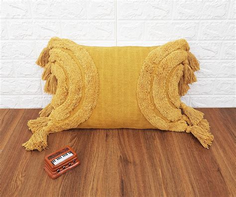 Mustard Yellow Tufted Boho Textured Pillow Case With Tassels Etsy