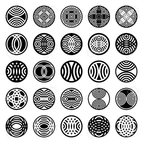 Patterns In Circle Shape 25 Design Elements Set 1 Vector Art Stock
