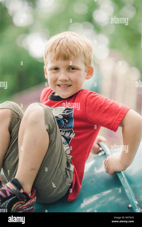 Three Year Old Boy On The Playground Stock Photo Alamy