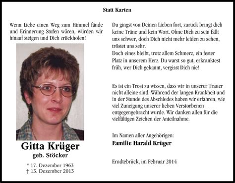 Traueranzeigen von Gitta Krüger Trauer in NRW de