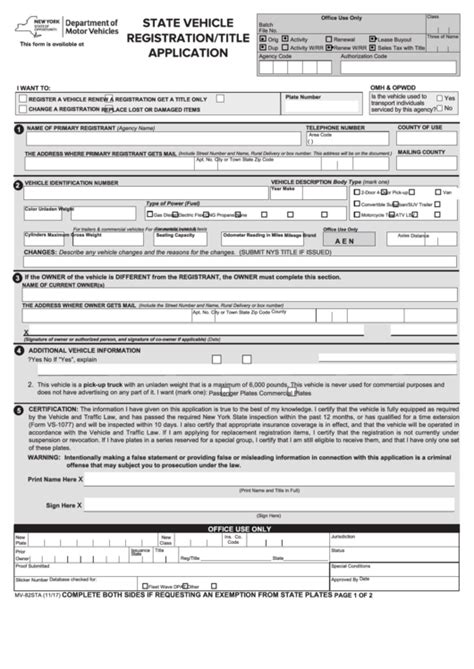 Form Mv 82sta State Vehicle Registrationtitle Application Printable