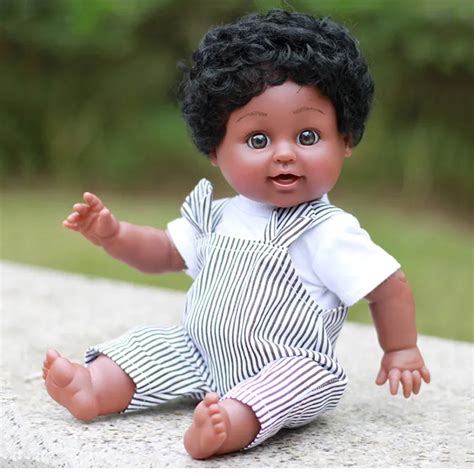 35cm African Boy Black Doll Handmade Silicone Vinyl Adorable Lifelike