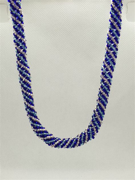 Seed Bead Twisted Rope Necklace Blue Beaded Necklace Etsy