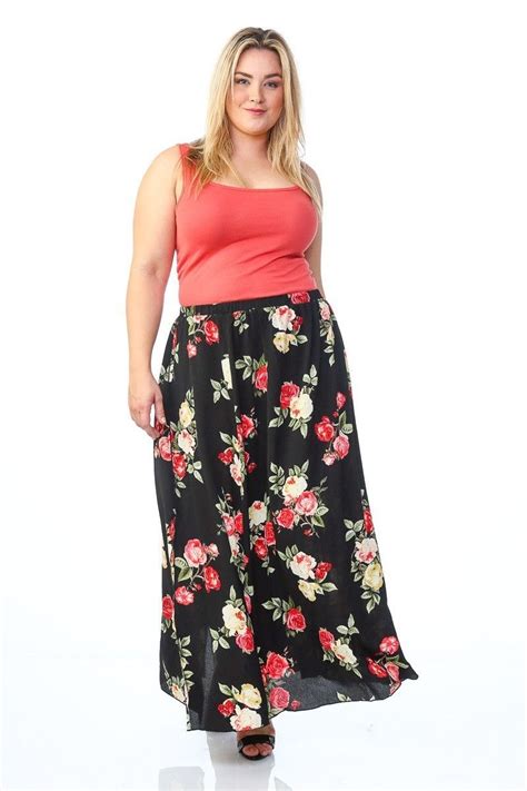 Timing Plus Size Mid Rise Floral Print Maxi Skirt Printed Maxi