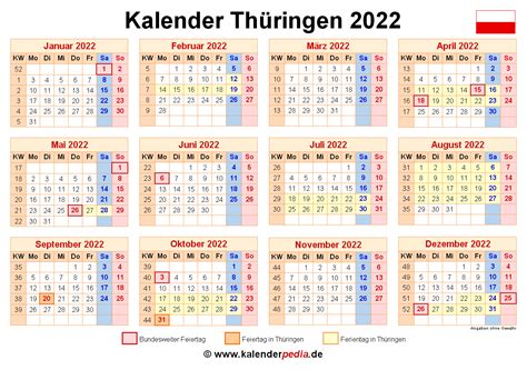 Wählen sie rechts aus um sich die ferien einer anderen region oder eines anderen jahres anzeigen zu lassen. Kalender 2022 Thüringen: Ferien, Feiertage, PDF-Vorlagen