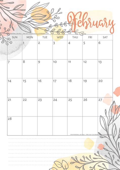Looking for a cute printable february 2021 calendar? Pretty 2021 Calendar Free Printable Template - Cute ...