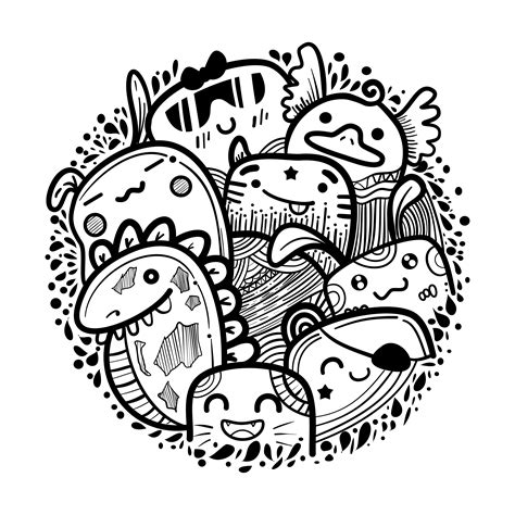 Circle Cute Monster Doodles Vector 558283 Vector Art At Vecteezy