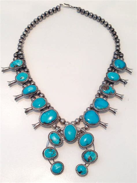 1960s Navajo Sterling Silver And Turquoise Squash Blossom Necklace At 1stdibs