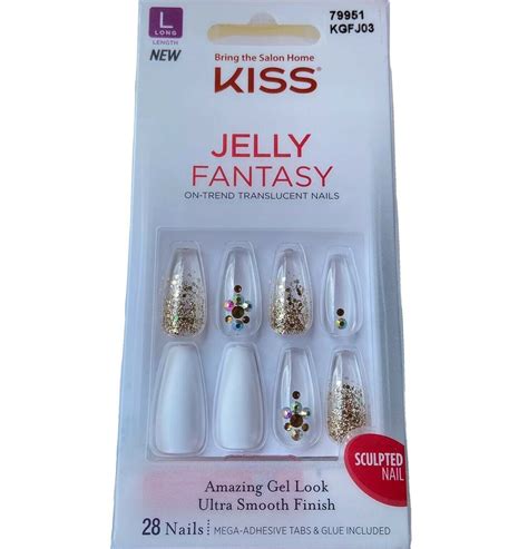 New Kiss Nails Jelly Fantasy Press Or Glue Manicure Long Coffin White