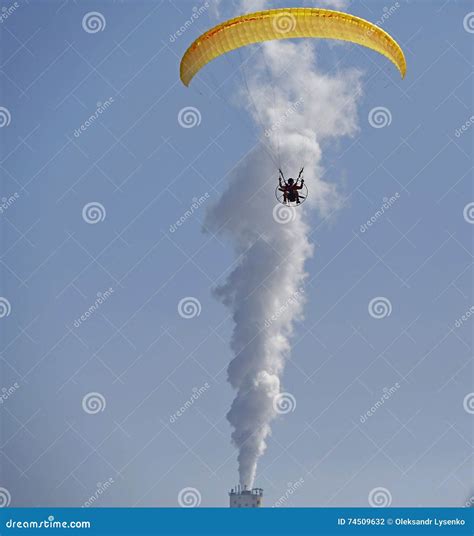 Man Flying On A Parachute Stock Photo Image Of Freedom 74509632