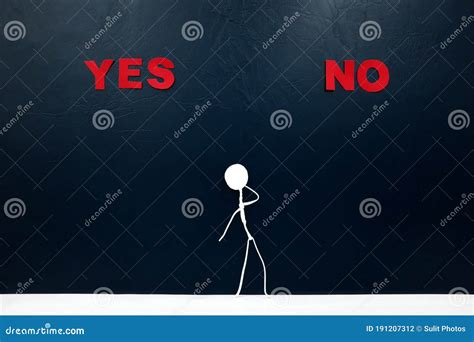 Human Stick Figure Choosing Between Red Yes Or No Word Cutout Dilemma