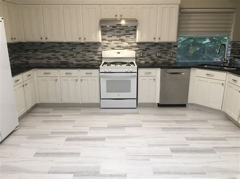Floor Kitchen 12 X 24 Gray White Marbleized Porcelain