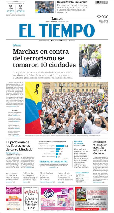 Todas las últimas noticias de las ciudades de colombia. Portada Lunes 21 de Enero-El Tiempo (Colombia) | ALnavío ...