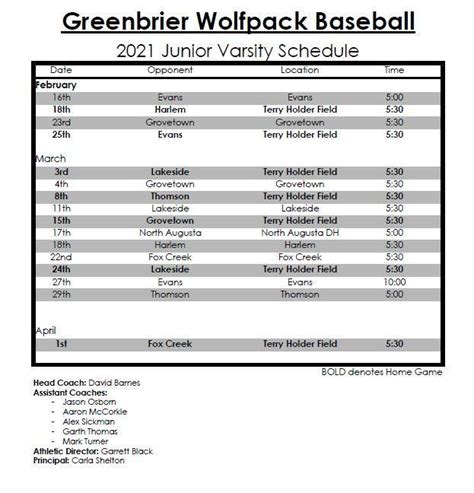 Schedules Baseball Greenbrier High School