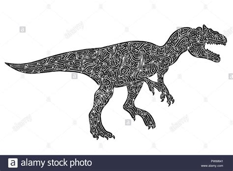 Abbildung Eines Allosaurus Schwarz Weiß Zeichnung Labyrinth Linien