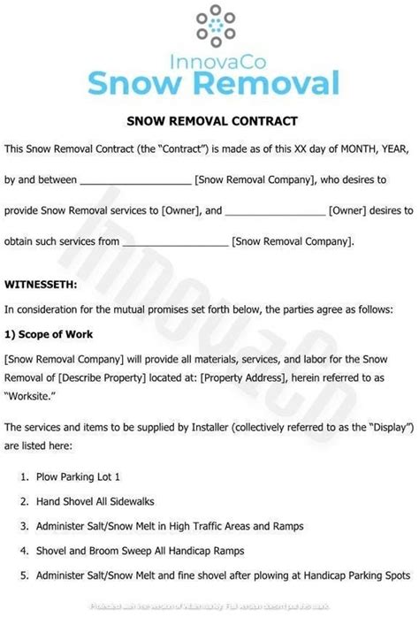 Snow Removal Contract Template Snow Removal Agreement Snow Plow Contract Agreement Snow