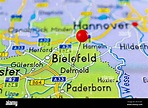 Detmold map. Close up of Detmold map with red pin. Map with red pin ...