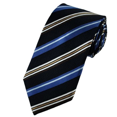 Navy Royal Blue Brown And White Striped Silk Tie From Ties Planet Uk