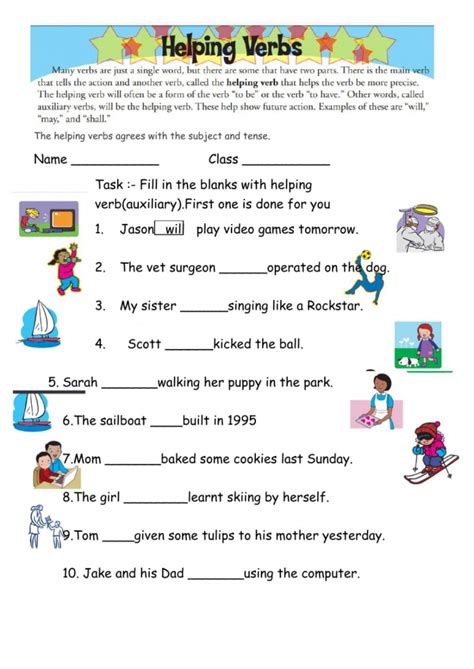 Helping Verbs Grade 3 Worksheet