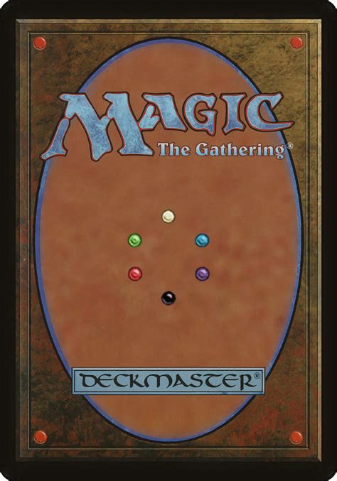 The front side depicts a piece of art in a horizontal orientation. Magic: the Gathering Six-Color Card Back by LordNyriox on DeviantArt