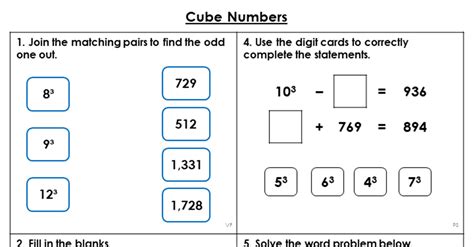 Cube Numbers Worksheet Year 5