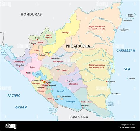 Nicaragua Mapa De Vectores Administrativa Y Política Imagen Vector De