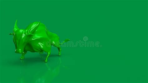 The Green Bull On Green Background For Business Concept 3d Rendering