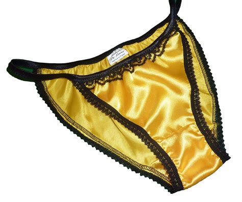 yellow shiny satin panties mini tanga string bikini black lace made in france ebay