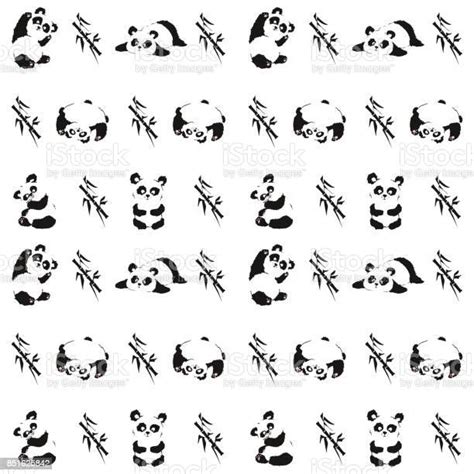 Pola Mulus Dengan Bermain Panda Dan Bambu Ilustrasi Vektor Gambar