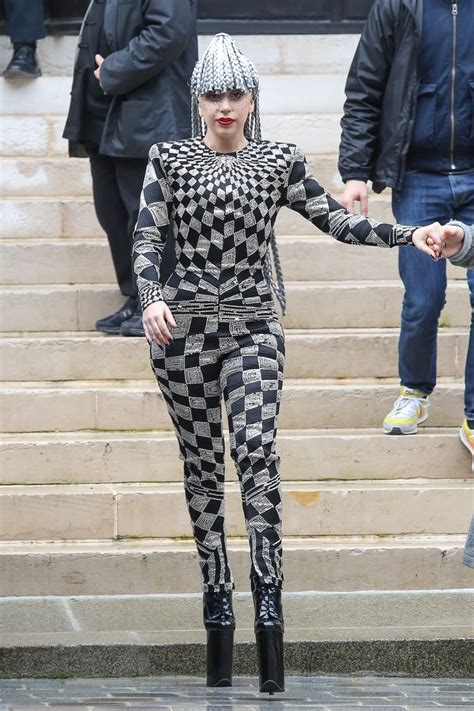 Lady Gaga In Harlequin Versace Jumpsuit In Paris In 2014 Lady Gagas
