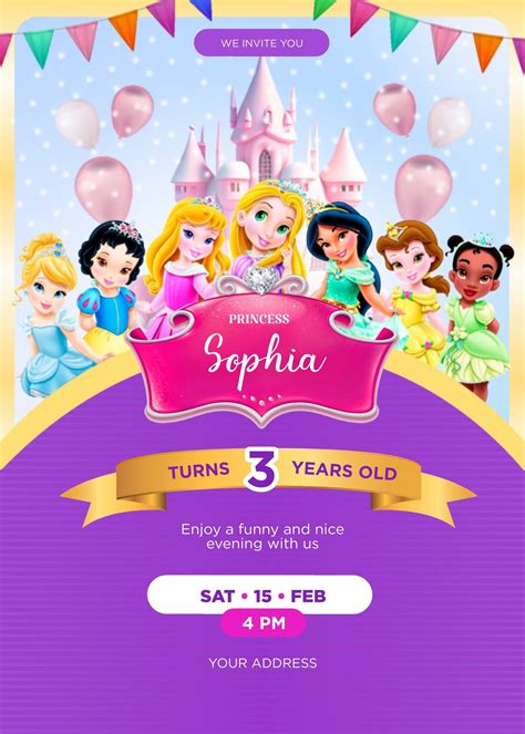 Editable Disney Princess Birthday Invitation Template Printable Bday