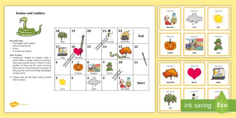 French Months Of The Year Game Snakes And Ladders