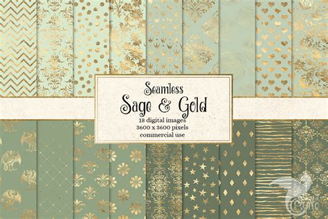 Sage Green And Gold Digital Paper By Digital Curio Thehungryjpeg