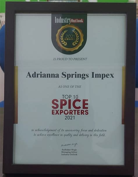 Certifications Adrianna Springs Agro Products Spices Vegetables