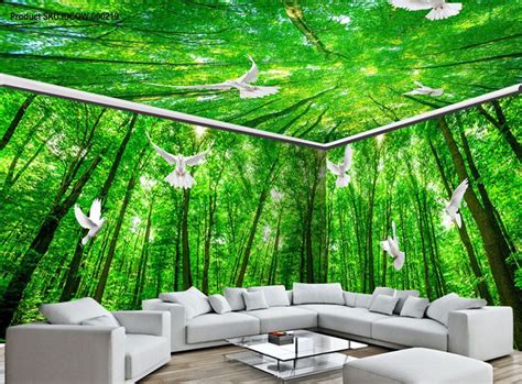 3d Pigeon Green Forest Tree Top Entire Living Room Wallpaper Wall Mural