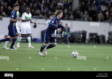 Luka Modric In Action During The League Champion Wolfsburg Match Real