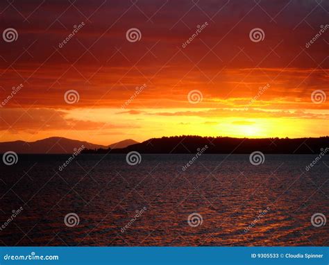 Deep Red Sunset Over Lake Taupo New Zealand Stock Image Image Of