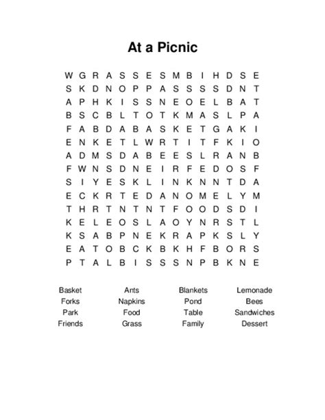 At A Picnic Word Search